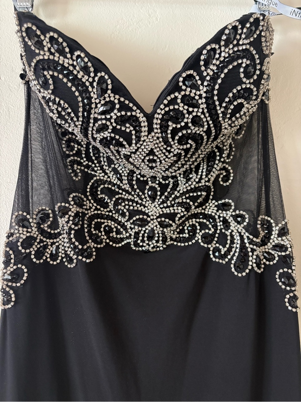 iNtrigue by Blush Prom Strapless Black Maxi Gown Rhinestones Sparkle Bling - Picture 4 of 14